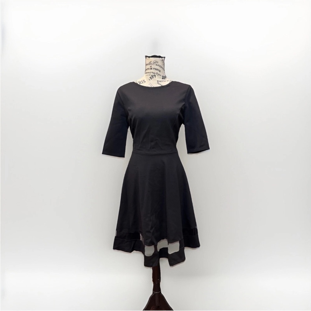 Lulus Black Mini Dress Sheer Hem Fit Flare Party Date Night Size Medium